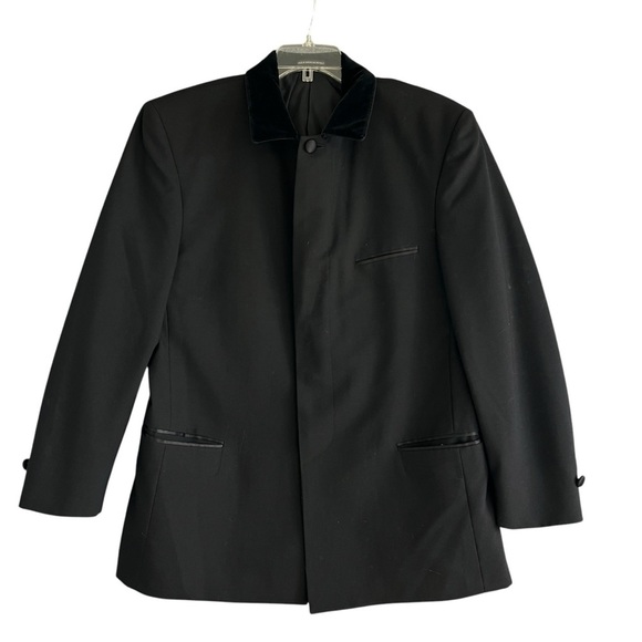 DEMETRIOS UOMO 100% Wool Mens Tuxedo Jacket Blazer Velvet Lapel Black Size 42R - Picture 2 of 12
